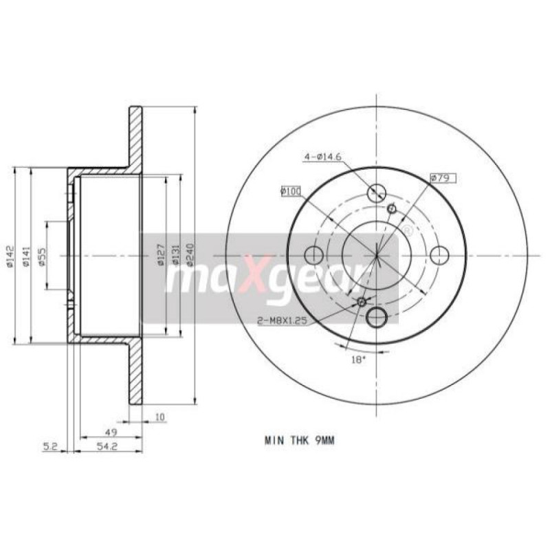 MAXGEAR 19-2344 Brake Disc Rear for Toyota Corolla