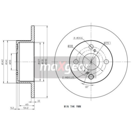 MAXGEAR 19-2344 Disco freno posteriore per Toyota Corolla