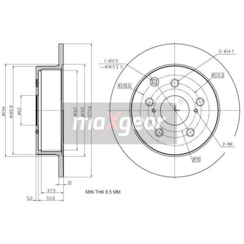 MAXGEAR 19-2353 Disque de frein arrière pour Toyota Avensis