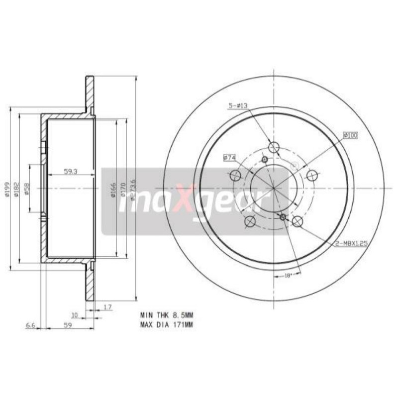 MAXGEAR 19-2356 Brzdový kotouč zadní pro Subaru Legacy Outback