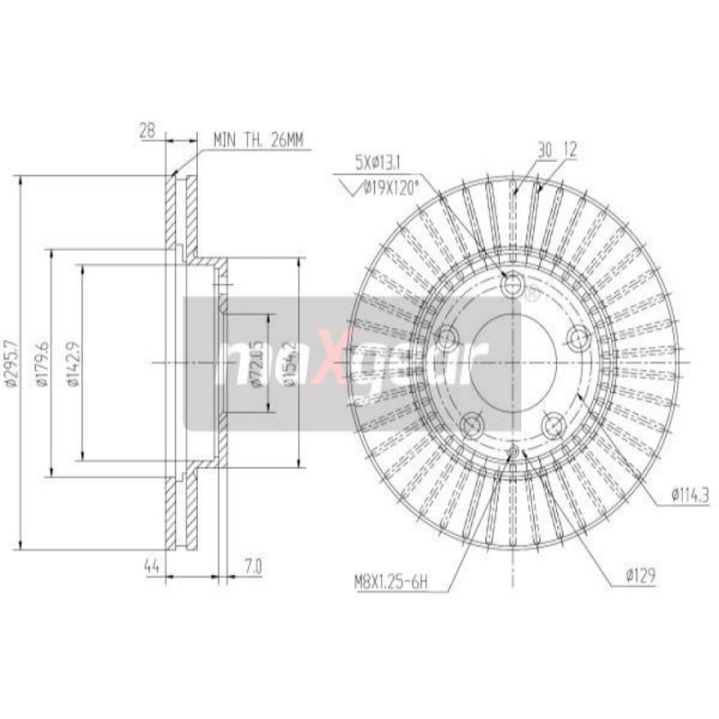 MAXGEAR 19-2387 Brzdový kotúč predný pre Mazda MPV XEDOS