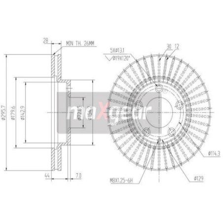 MAXGEAR 19-2387 Brzdový kotúč predný pre Mazda MPV XEDOS