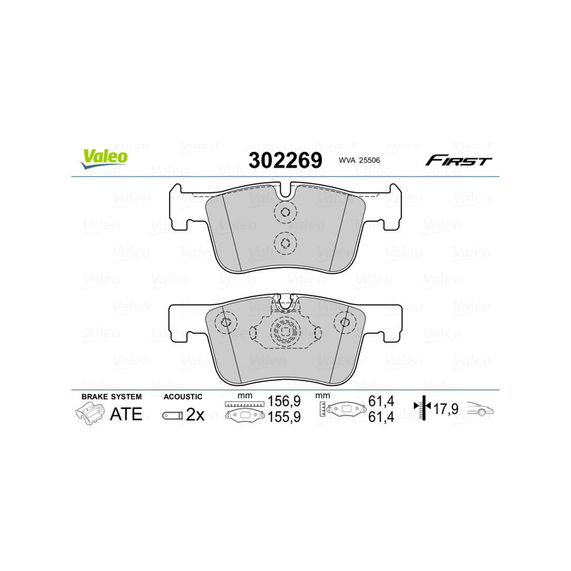 VALEO 302269 Brzdové platničky Predné pre