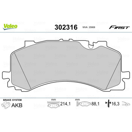 VALEO 302316 Brzdové platničky Predné pre