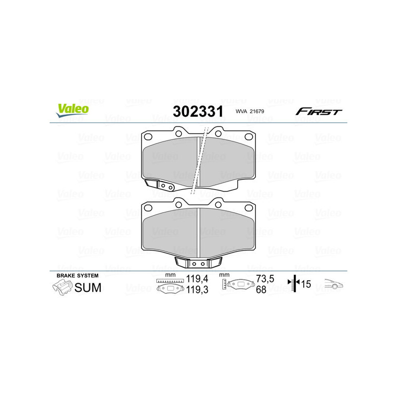 VALEO 302331 Brzdové platničky Predné pre