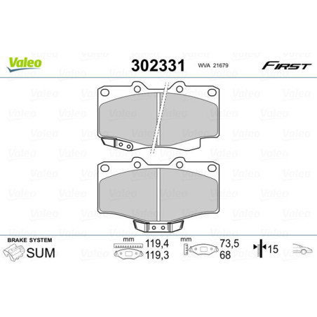 VALEO 302331 Plaquettes de frein Avant pour