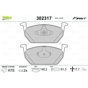 VALEO 302317 Brzdové platničky Predné pre