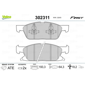 VALEO 302311 Brzdové platničky Predné pre
