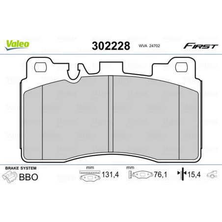VALEO 302228 Brzdové destičky Zadní pro