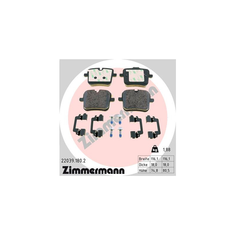 ZIMMERMANN 22039.180.2 Brzdové destičky Zadní pro