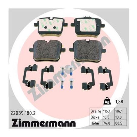 ZIMMERMANN 22039.180.2 Brake Pads Set Rear for
