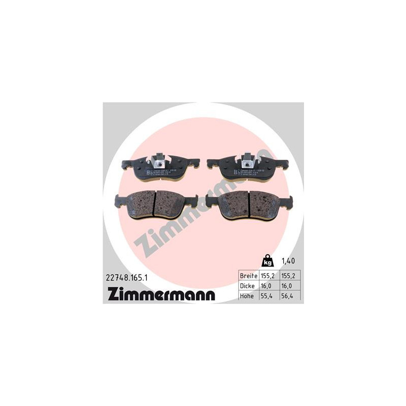 ZIMMERMANN 22748.165.1 Brzdové destičky Přední pro