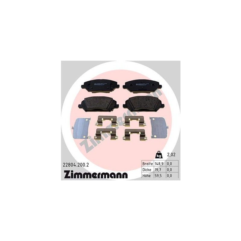 ZIMMERMANN 22804.200.2 Klocki hamulcowe Przód dla