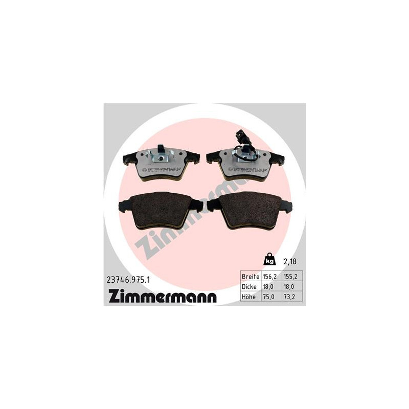 ZIMMERMANN 23746.975.1 Brake Pads Set Front for