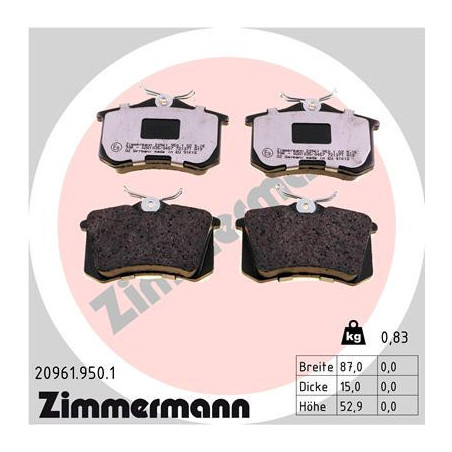 ZIMMERMANN 20961.950.1 Bremsbeläge Hinten für