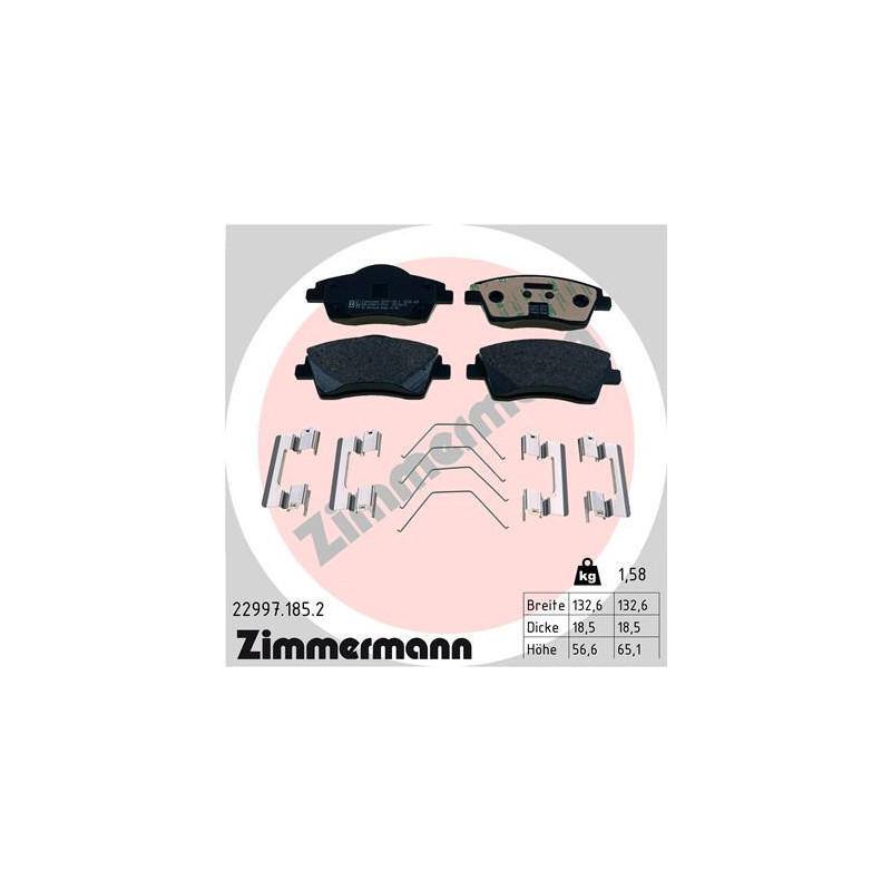 ZIMMERMANN 22997.185.2 Brzdové destičky Přední pro