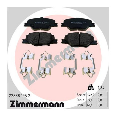 ZIMMERMANN 22838.195.2 Brake Pads Set Front for