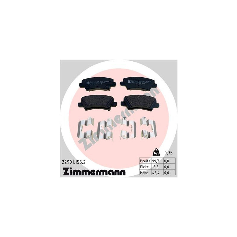 ZIMMERMANN 22901.155.2 Brake Pads Set Rear for