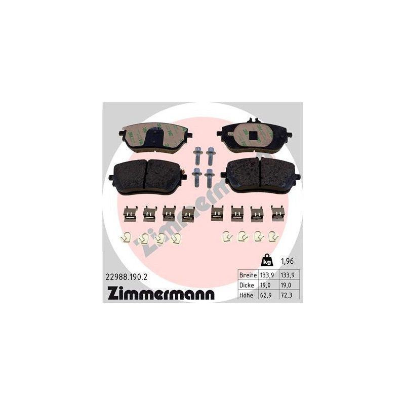 ZIMMERMANN 22988.190.2 Brzdové destičky Přední pro