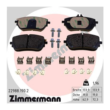 ZIMMERMANN 22988.190.2 Brzdové destičky Přední pro