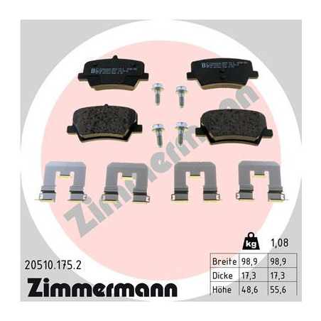 ZIMMERMANN 20510.175.2 Bremsbeläge Hinten für