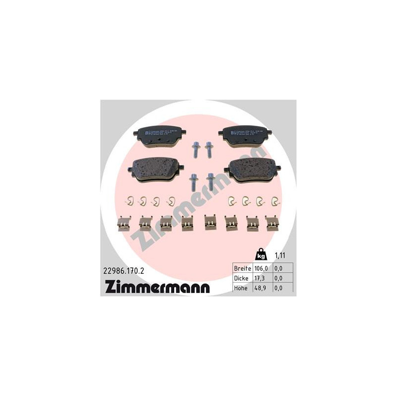 ZIMMERMANN 22986.170.2 Klocki hamulcowe Tył dla