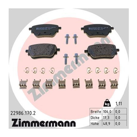 ZIMMERMANN 22986.170.2 Brzdové destičky Zadní pro