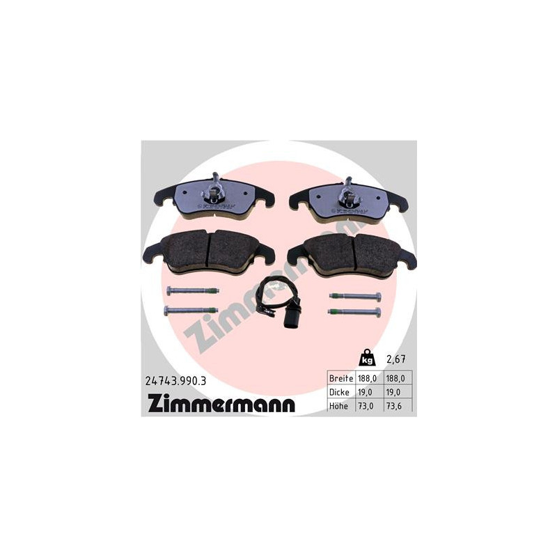 ZIMMERMANN 24743.990.3 Brzdové destičky Přední pro