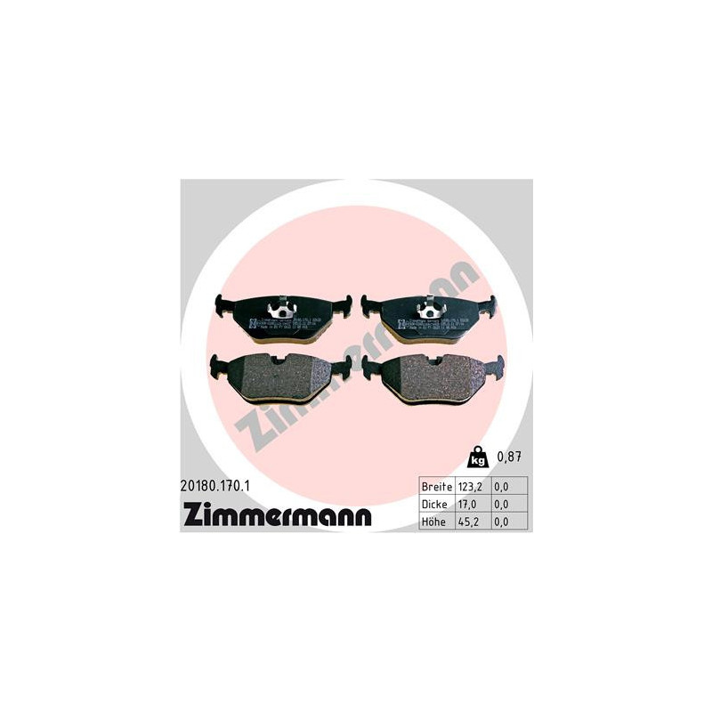 ZIMMERMANN 20180.170.1 Brzdové destičky Zadní pro