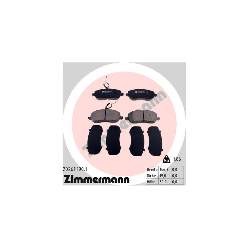 ZIMMERMANN 20261.190.1 Brzdové destičky Přední pro