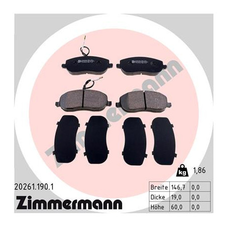 ZIMMERMANN 20261.190.1 Klocki hamulcowe Przód dla