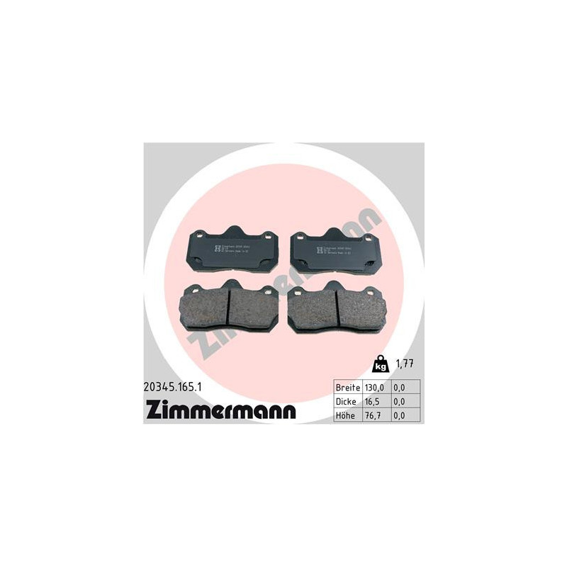 ZIMMERMANN 20345.165.1 Plaquettes de frein Avant pour
