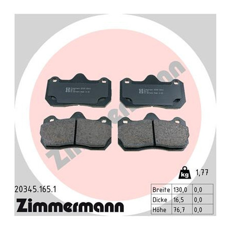 ZIMMERMANN 20345.165.1 Brzdové destičky Přední pro