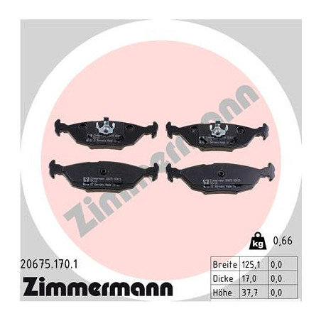ZIMMERMANN 20675.170.1 Brake Pad Set Rear for