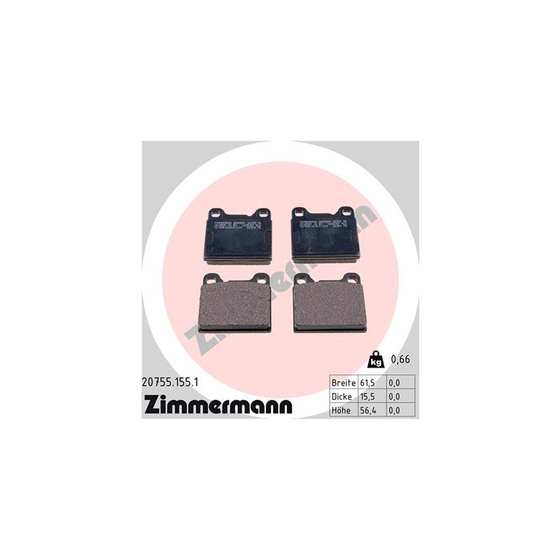 ZIMMERMANN 20755.155.1 Bremsbeläge Hinten für