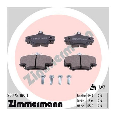 ZIMMERMANN 20772.180.1 Brzdové destičky Přední pro