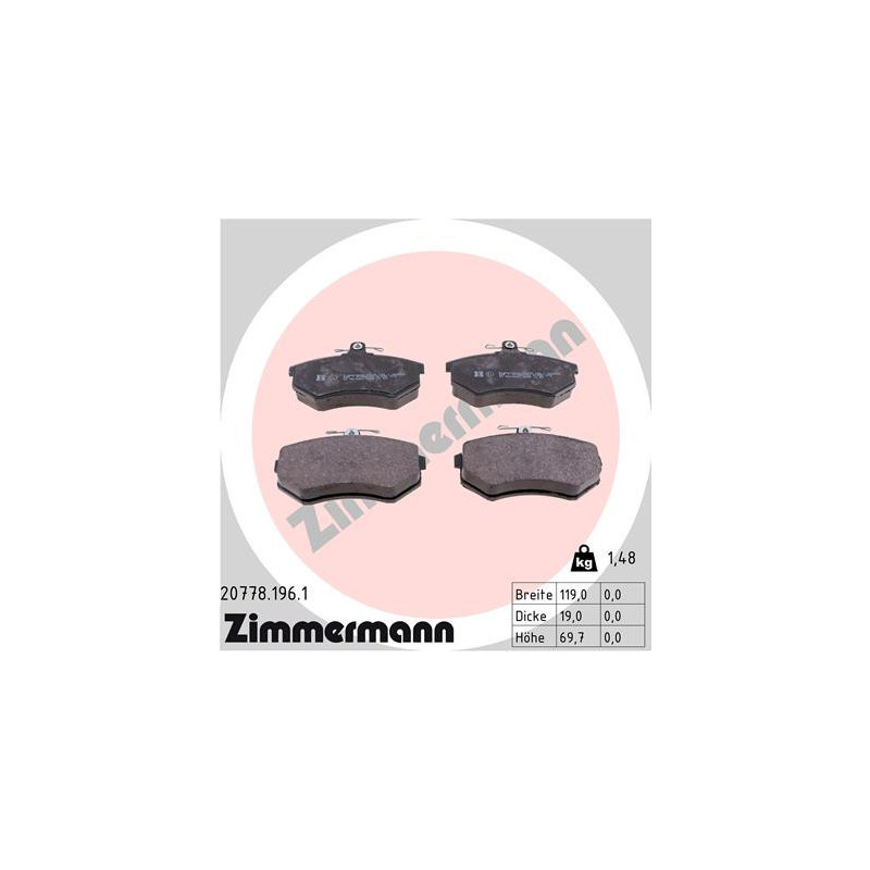 ZIMMERMANN 20778.196.1 Brzdové destičky Přední pro