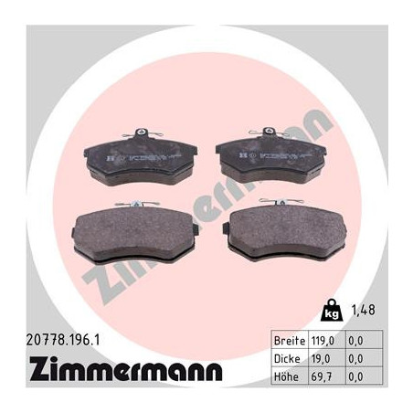 ZIMMERMANN 20778.196.1 Plaquettes de frein Avant pour