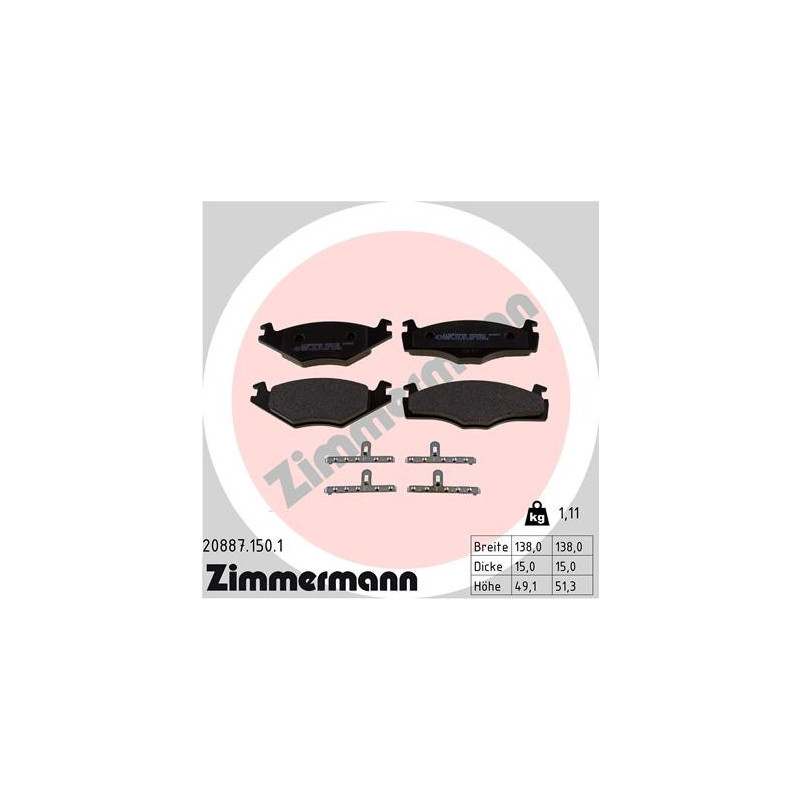 ZIMMERMANN 20887.150.1 Klocki hamulcowe Przód dla