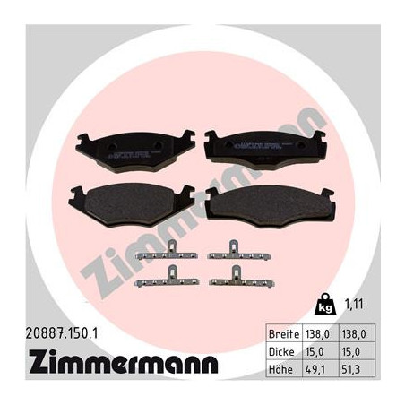 ZIMMERMANN 20887.150.1 Brake Pads Set Front for