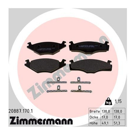 ZIMMERMANN 20887.170.1 Plaquettes de frein Avant pour