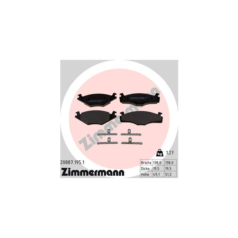 ZIMMERMANN 20887.195.1 Brake Pads Set Front for