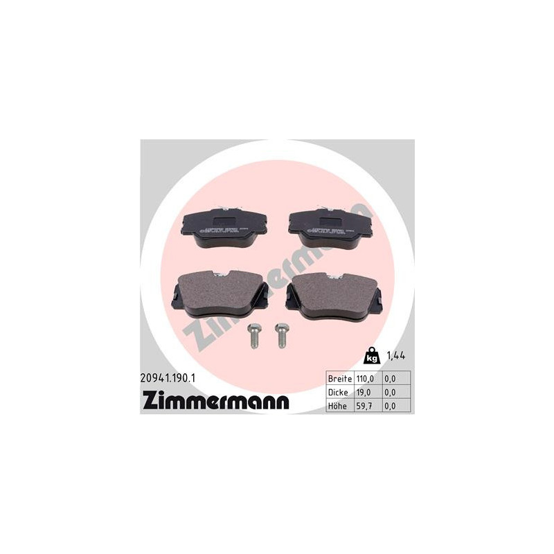 ZIMMERMANN 20941.190.1 Klocki hamulcowe Przód dla