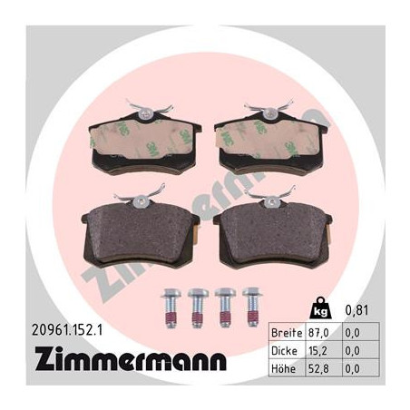 ZIMMERMANN 20961.152.1 Klocki hamulcowe Tył dla
