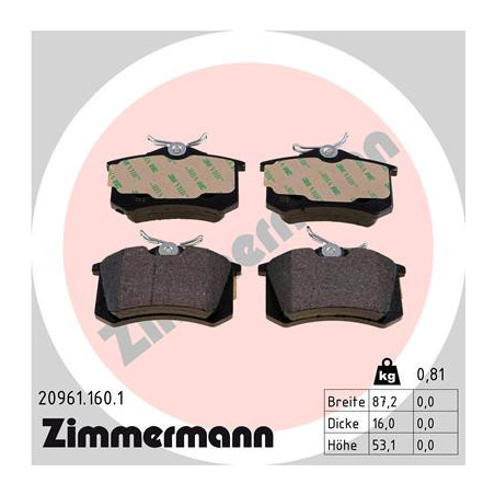 ZIMMERMANN 20961.160.1 Brzdové destičky