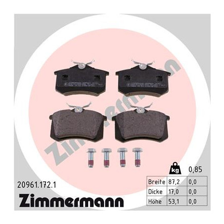 ZIMMERMANN 20961.172.1 Pastillas de freno Trasero para