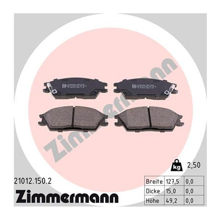 ZIMMERMANN 21012.150.2 Brzdové destičky Přední pro