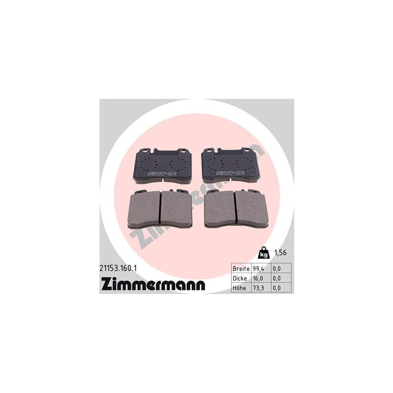 ZIMMERMANN 21153.160.1 Bremsbeläge Vorne für
