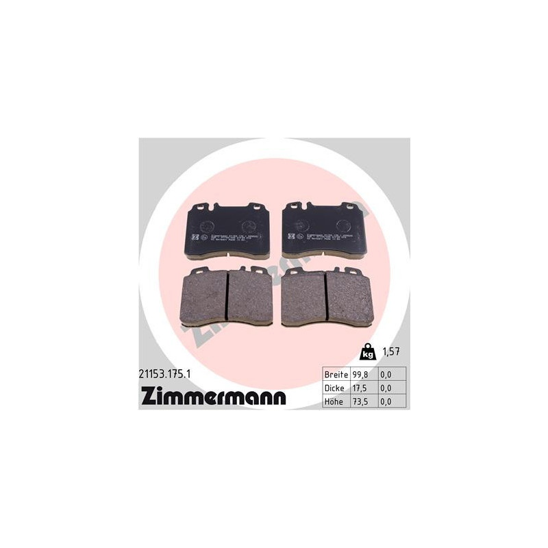 ZIMMERMANN 21153.175.1 Brzdové destičky Přední pro
