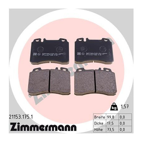 ZIMMERMANN 21153.175.1 Brzdové destičky Přední pro